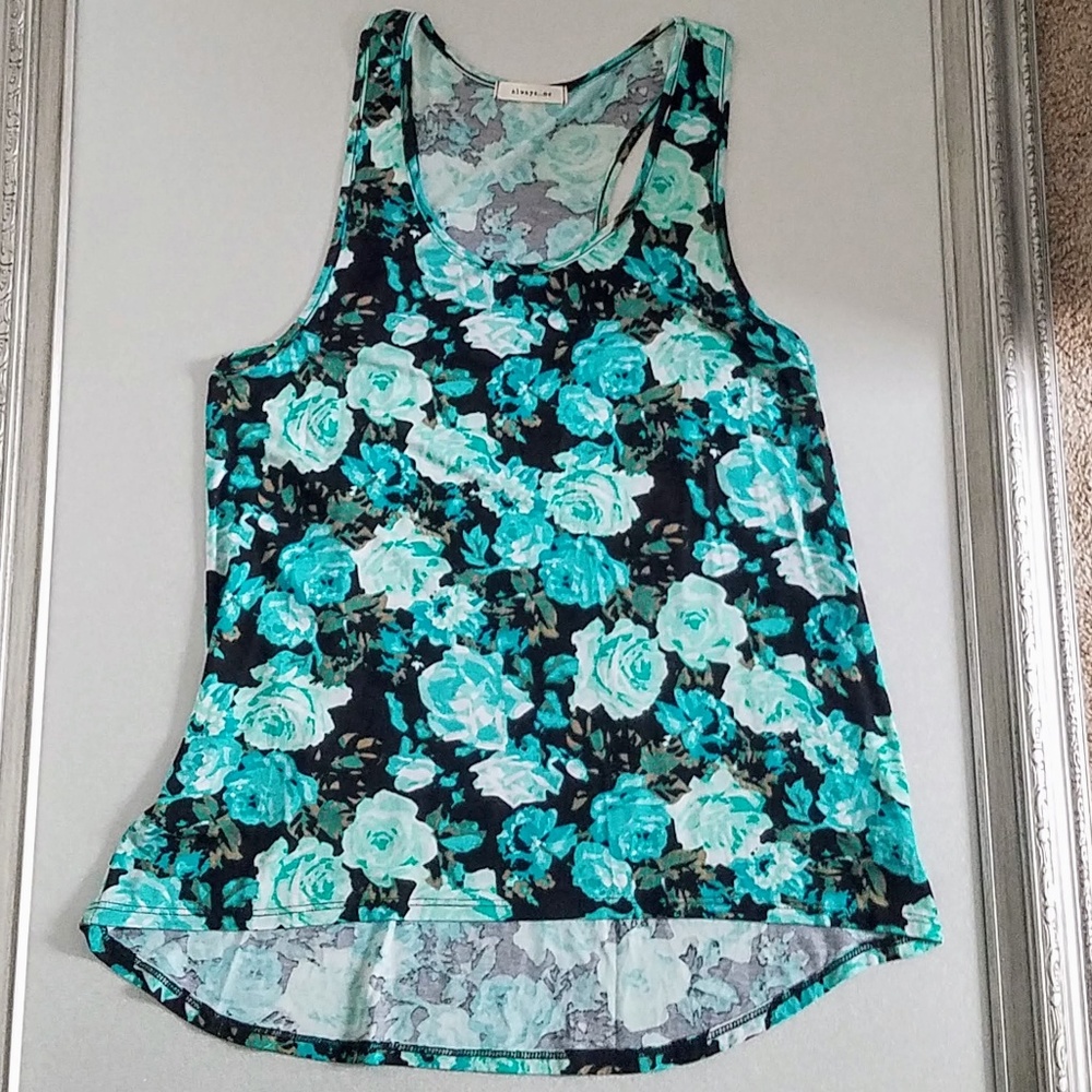 NWOT Floral Teal Tank Top